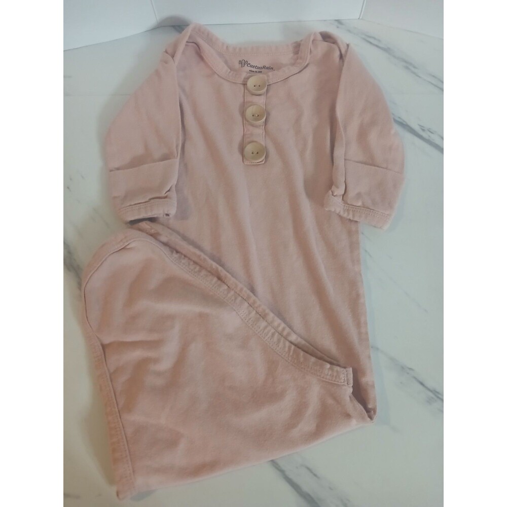 Cactus Rain  Blush Pink Baby Girl 0-3Months  Knotted Gown 100% Organic Cotton